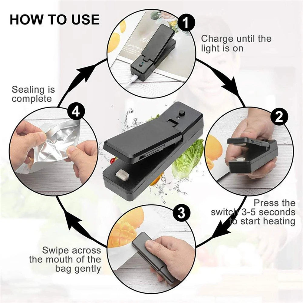 Mini Portable 2 In 1 Sealer Bag Sealer Heat Seal Cutter Bag Handheld USB Chargable Sealer Machine Heat Sealer For Plastic Bag